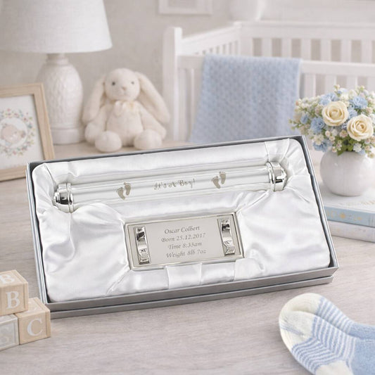 New Baby Boy Gifts Birth Certificate Holder Silver Plated