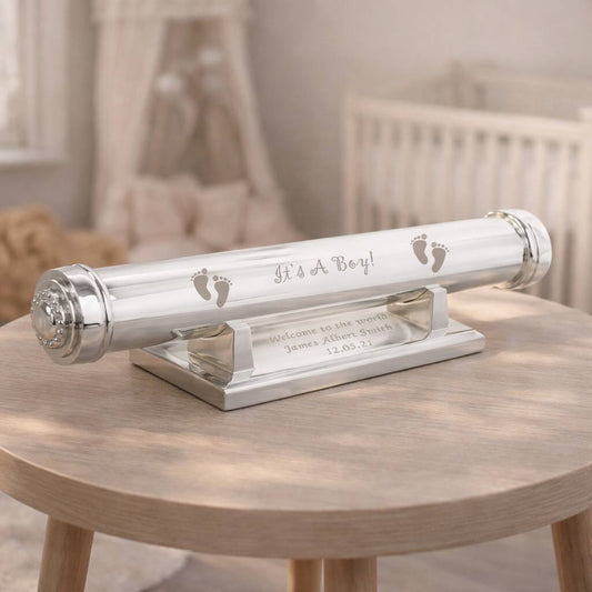 New Baby Boy Gifts Birth Certificate Holder Silver Plated