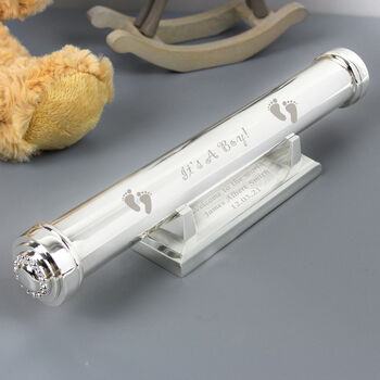 New Baby Boy Gifts Birth Certificate Holder Silver Plated
