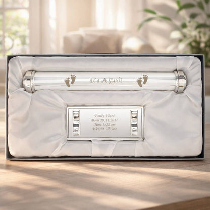 New Baby Girl Gifts Birth Certificate Holder Silver Plated
