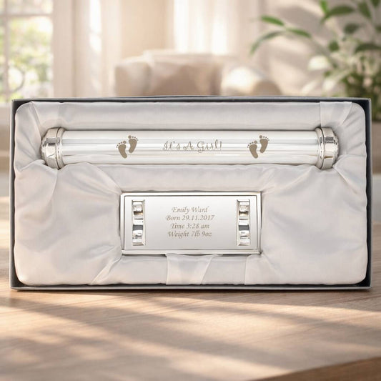 New Baby Girl Gifts Birth Certificate Holder Silver Plated