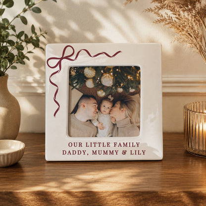 Personalised Christmas Photo Frame Gift, Red Bow, 4x4