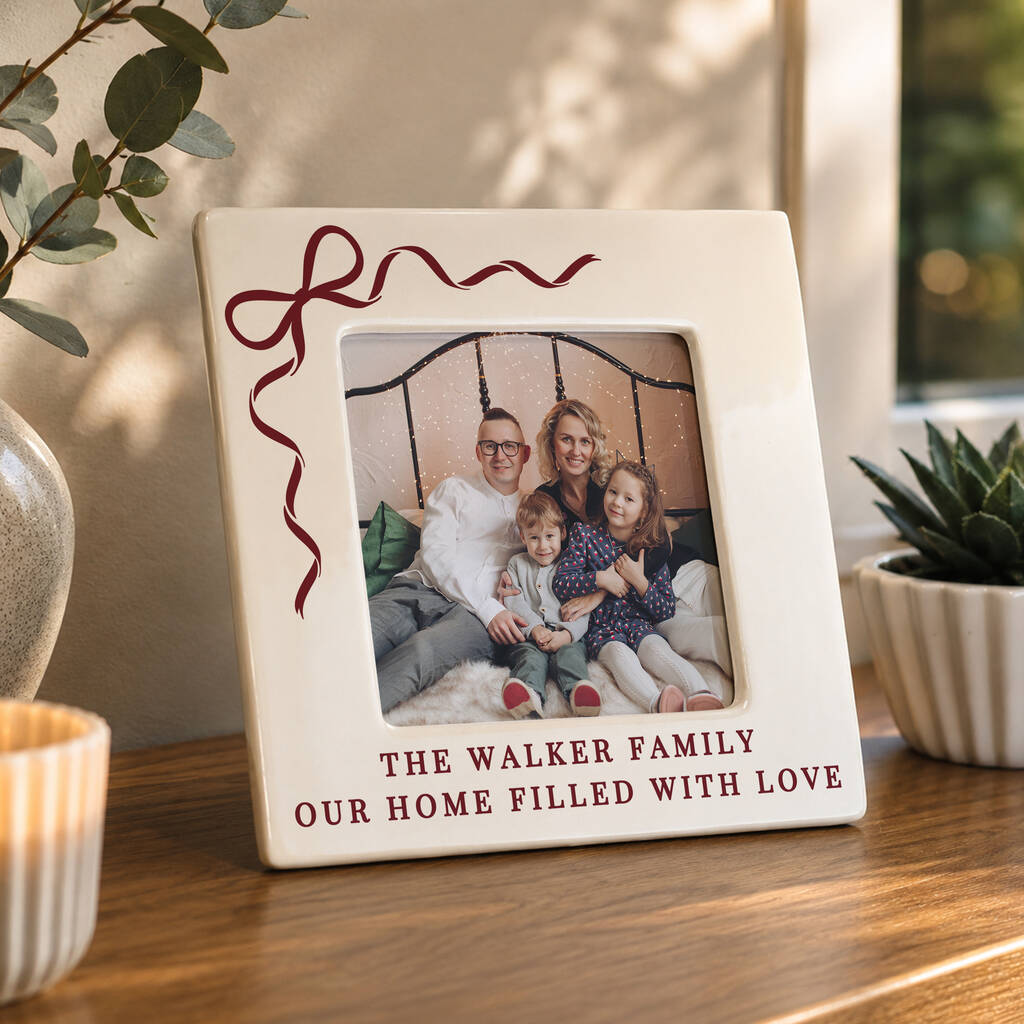Personalised Christmas Photo Frame Gift, Red Bow, 4x4