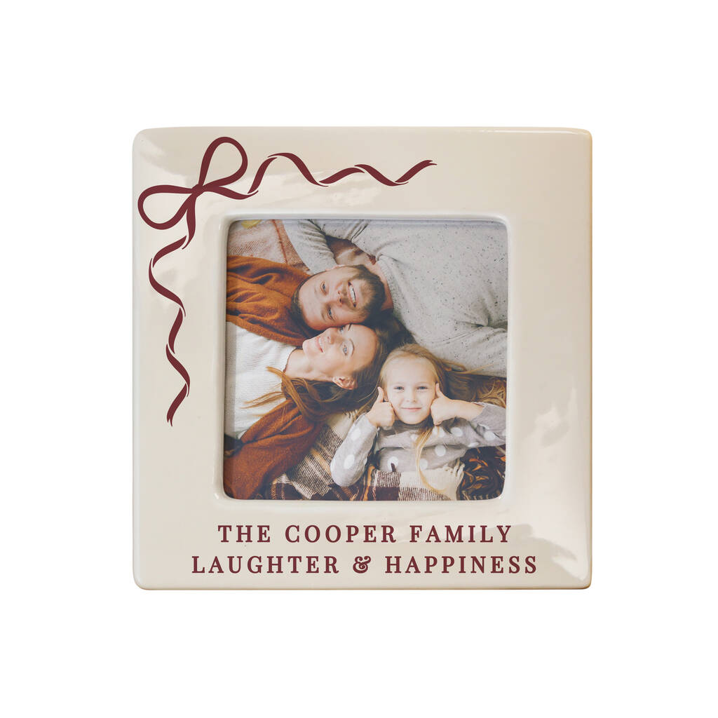 Personalised Christmas Photo Frame Gift, Red Bow, 4x4