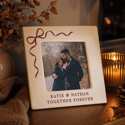 Personalised Christmas Photo Frame Gift, Red Bow, 4x4