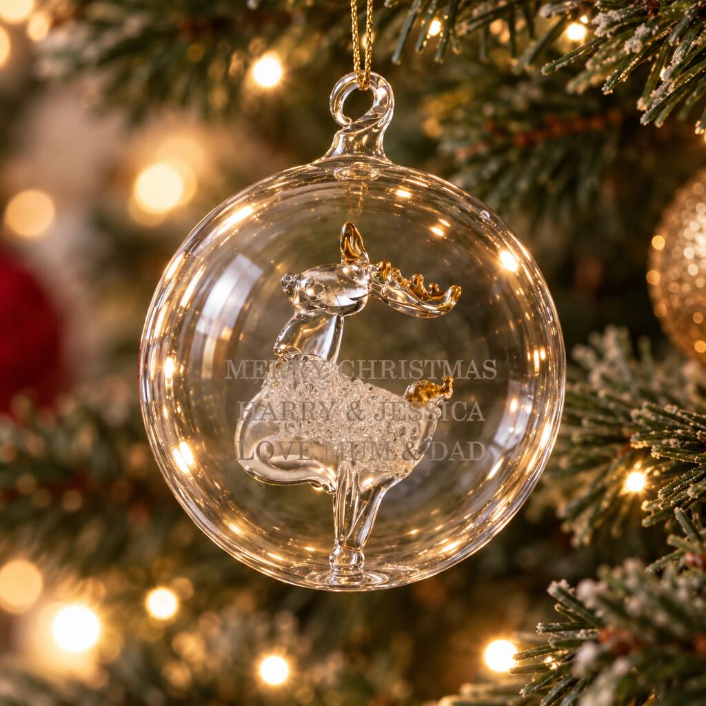 Personalised Glass Reindeer Christmas Bauble Gift