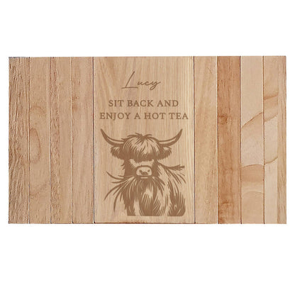 Personalised Highland Cow Wooden Sofa Tray Gift