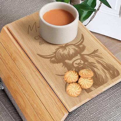 Personalised Highland Cow Wooden Sofa Tray Gift