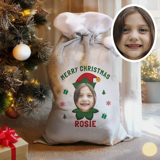 Personalised Photo Elf Christmas Sack For Children