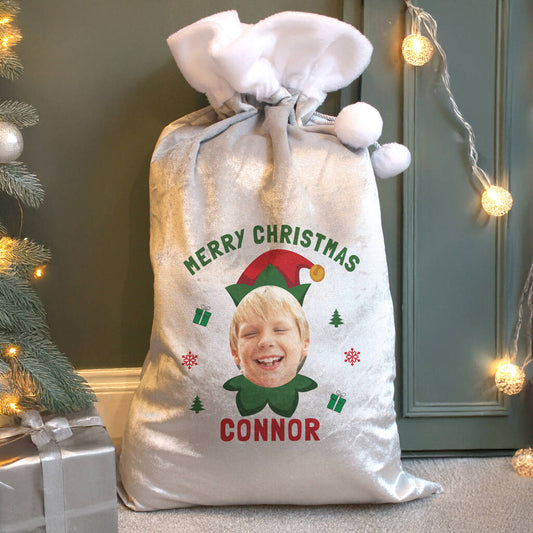 Personalised Photo Elf Christmas Sack For Children