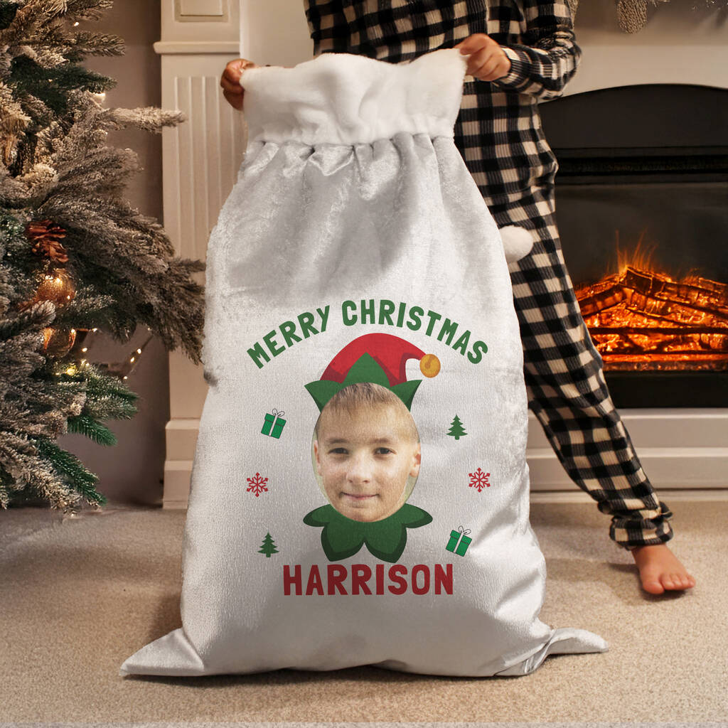 Personalised Photo Elf Christmas Sack For Children