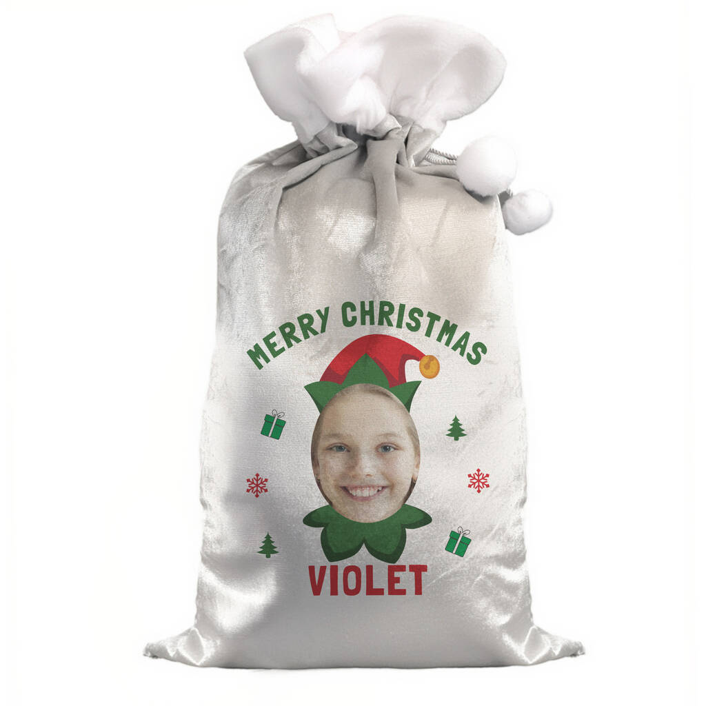 Personalised Photo Elf Christmas Sack For Children