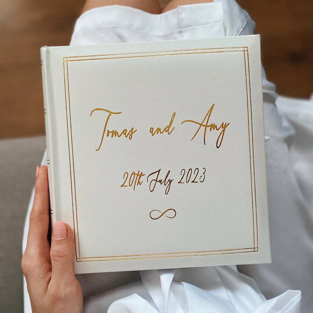 Personalised Wedding Album White Leather