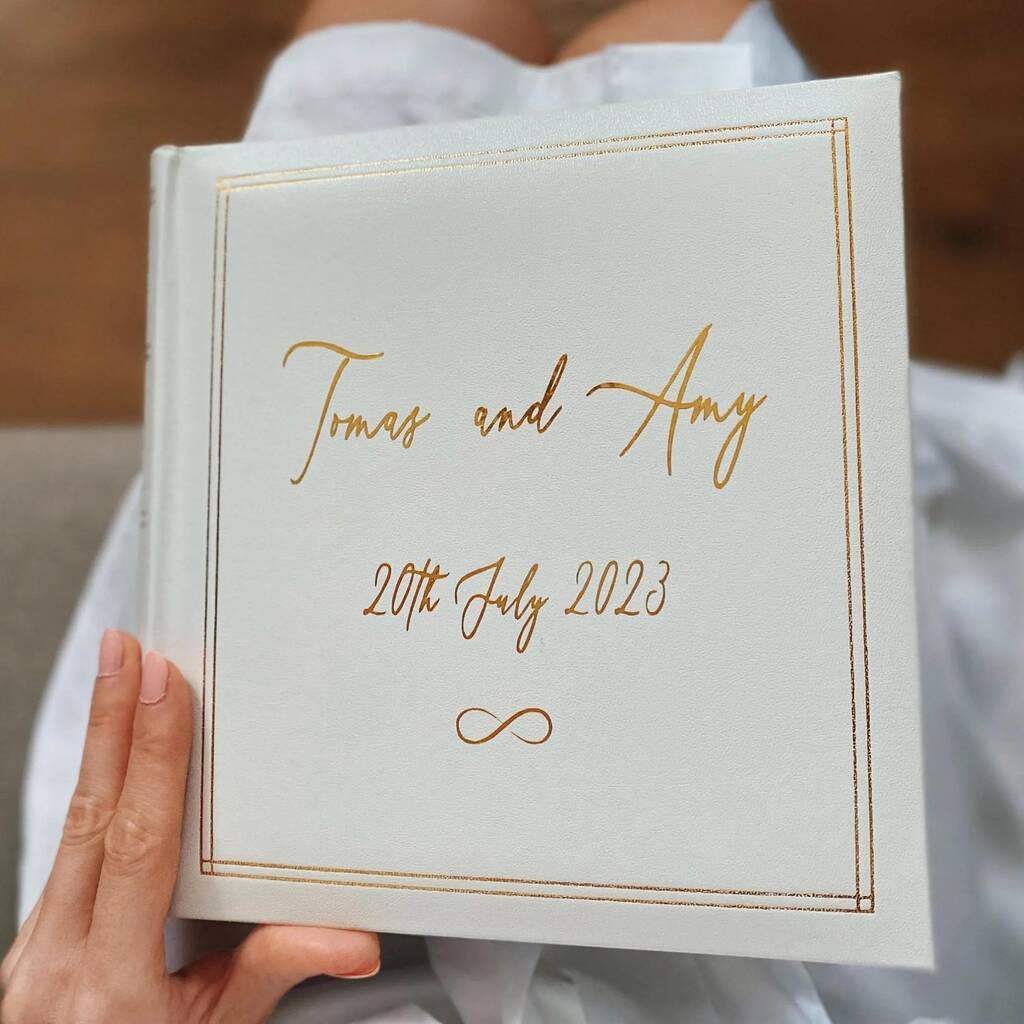Personalised Wedding Album White Leather
