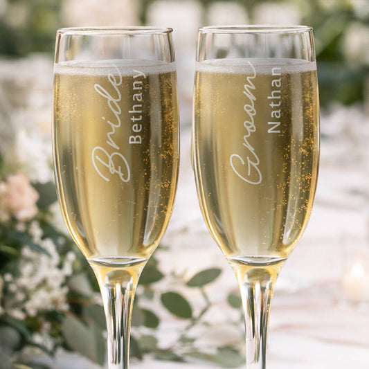 Personalised Wedding Champagne Flutes Set Bride And Groom