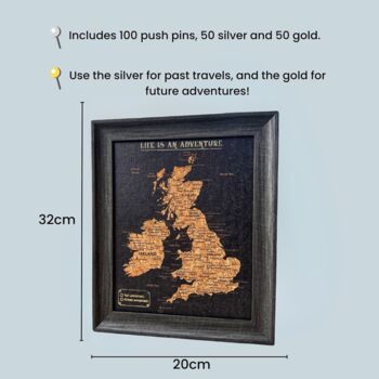 UK Cork Map With Push In Pins Travel Gift