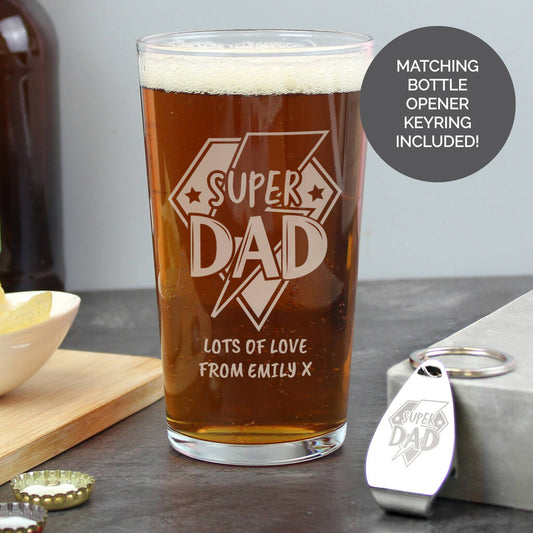 Super Dad Gift Beer Glass And Bottle Opener