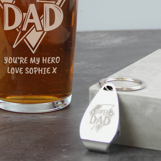 Super Dad Gift Beer Glass And Bottle Opener