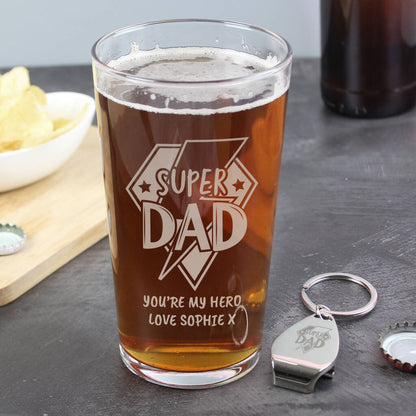 Super Dad Gift Beer Glass And Bottle Opener