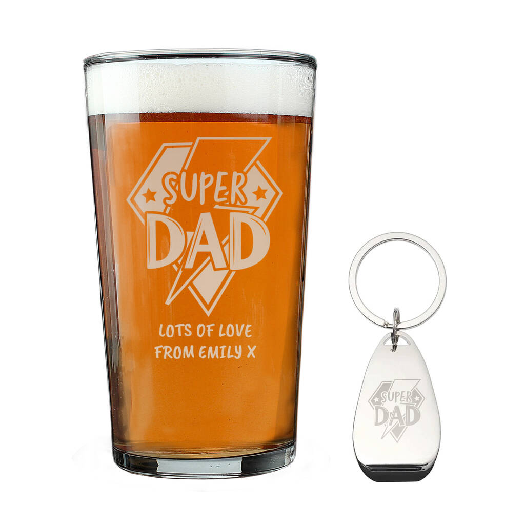 Super Dad Gift Beer Glass And Bottle Opener