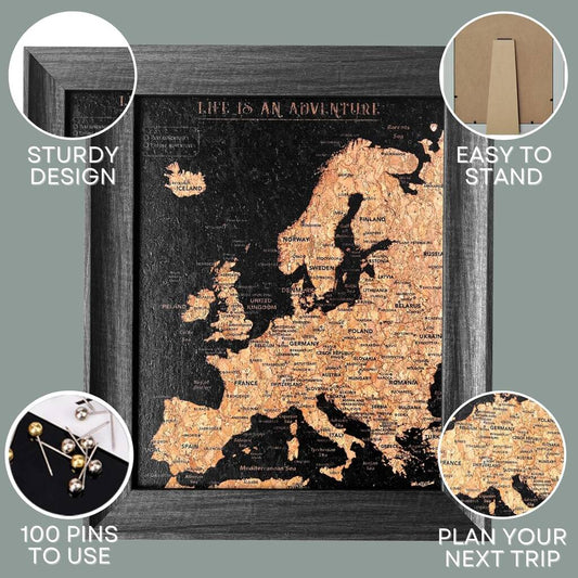 Europe Push Pin Map Europe Cork Board Travel Gift