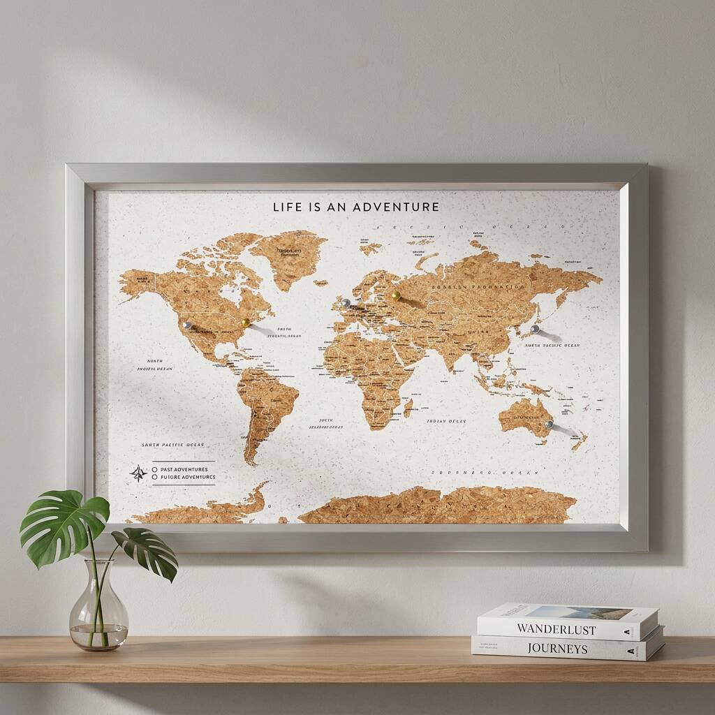 Travel Gifts World Map Cork Board With Pins