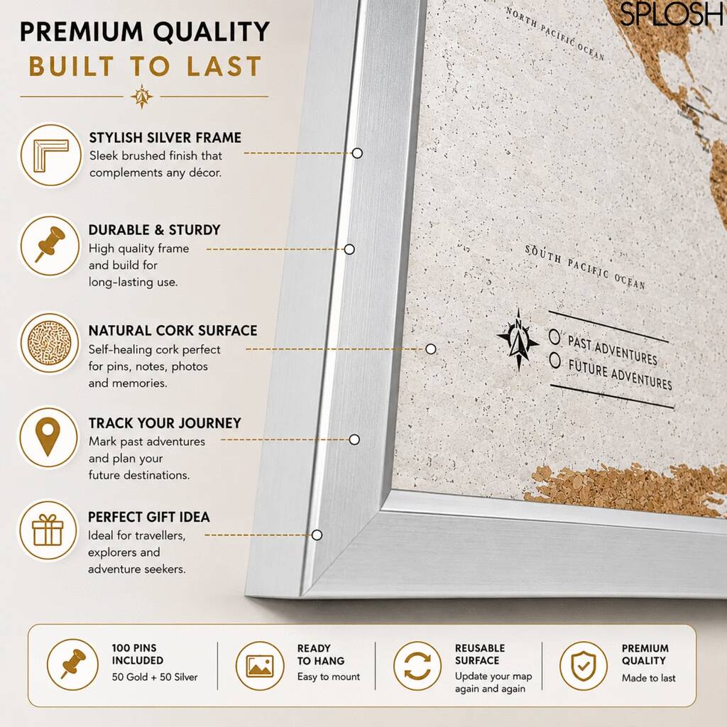 Travel Gifts World Map Cork Board With Pins