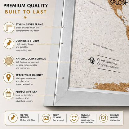 Travel Gifts World Map Cork Board With Pins