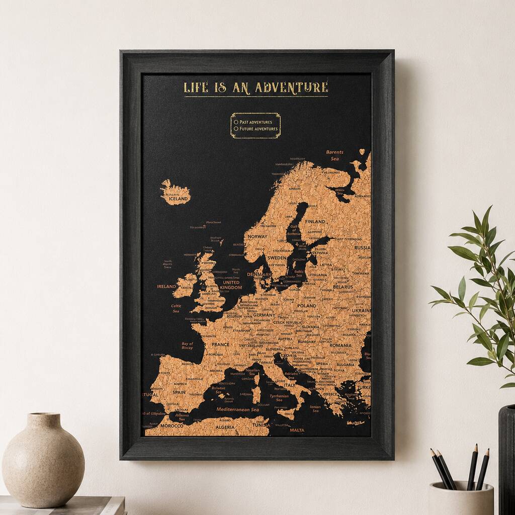 Travel Map With Pins Europe Cork Board