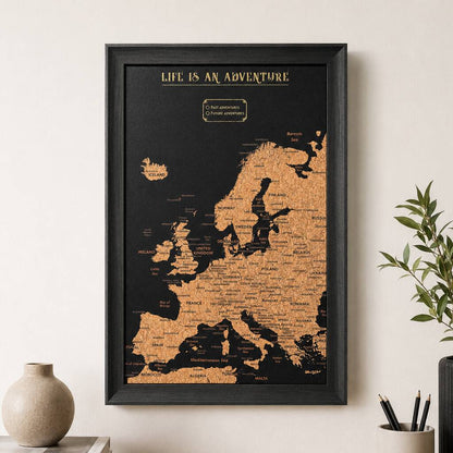 Travel Map With Pins Europe Cork Board