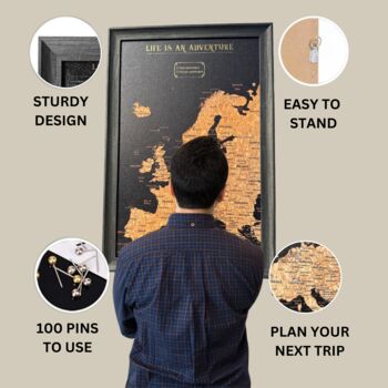 Travel Map With Pins Europe Cork Board