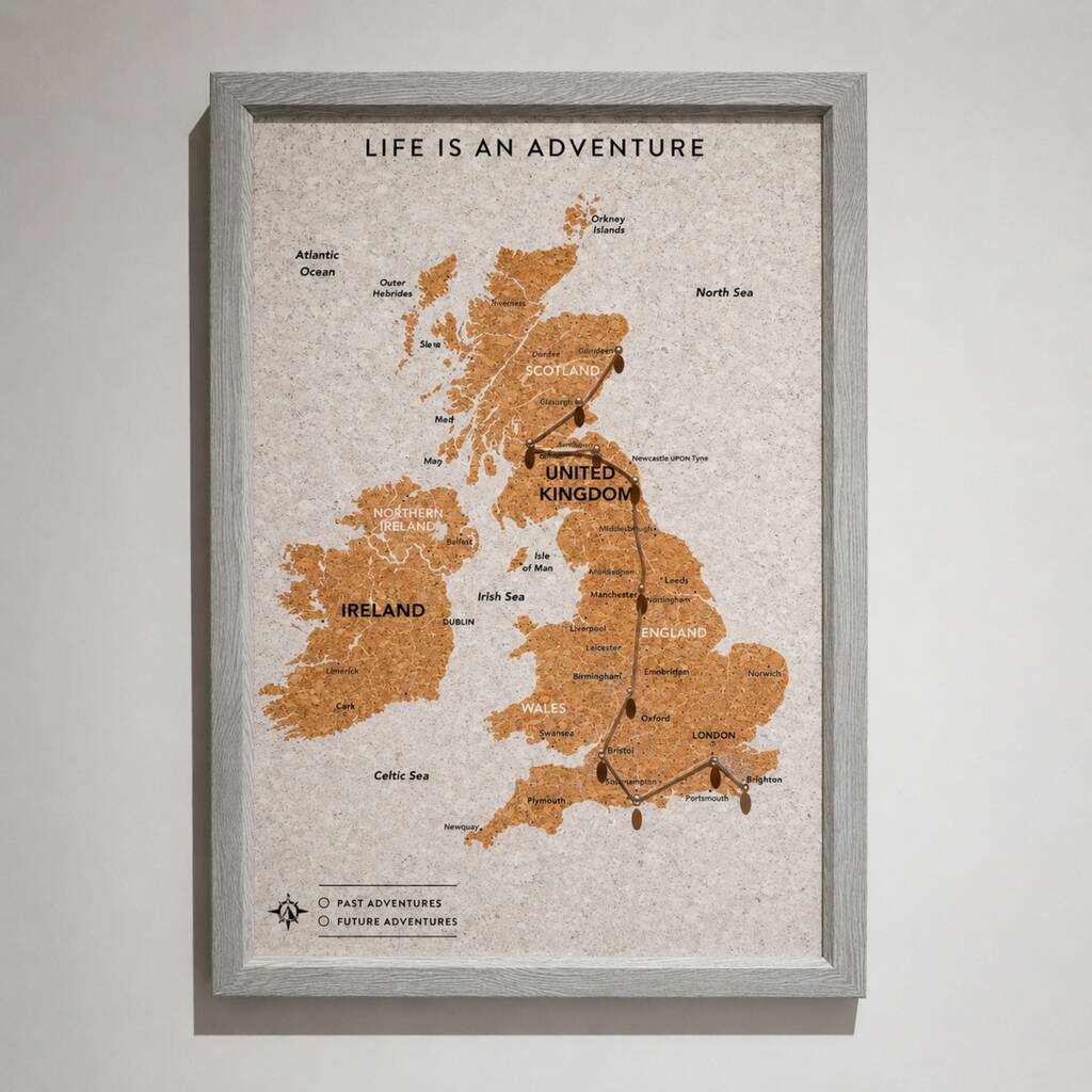 UK Pin Map Travel Gift Cork Board