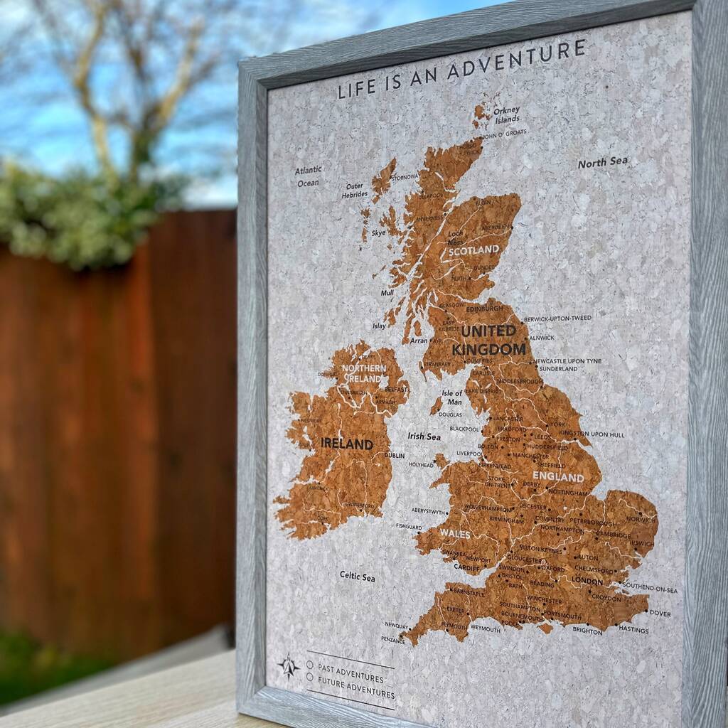 UK Pin Map Travel Gift Cork Board