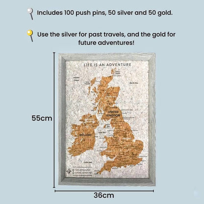 UK Pin Map Travel Gift Cork Board