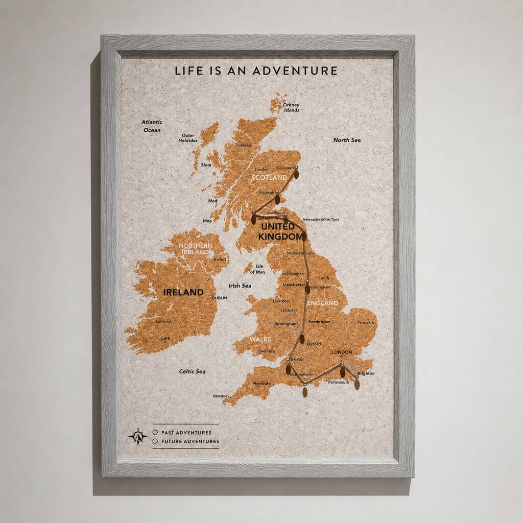 UK Pin Map Travel Gift Cork Board