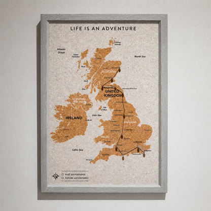 UK Pin Map Travel Gift Cork Board