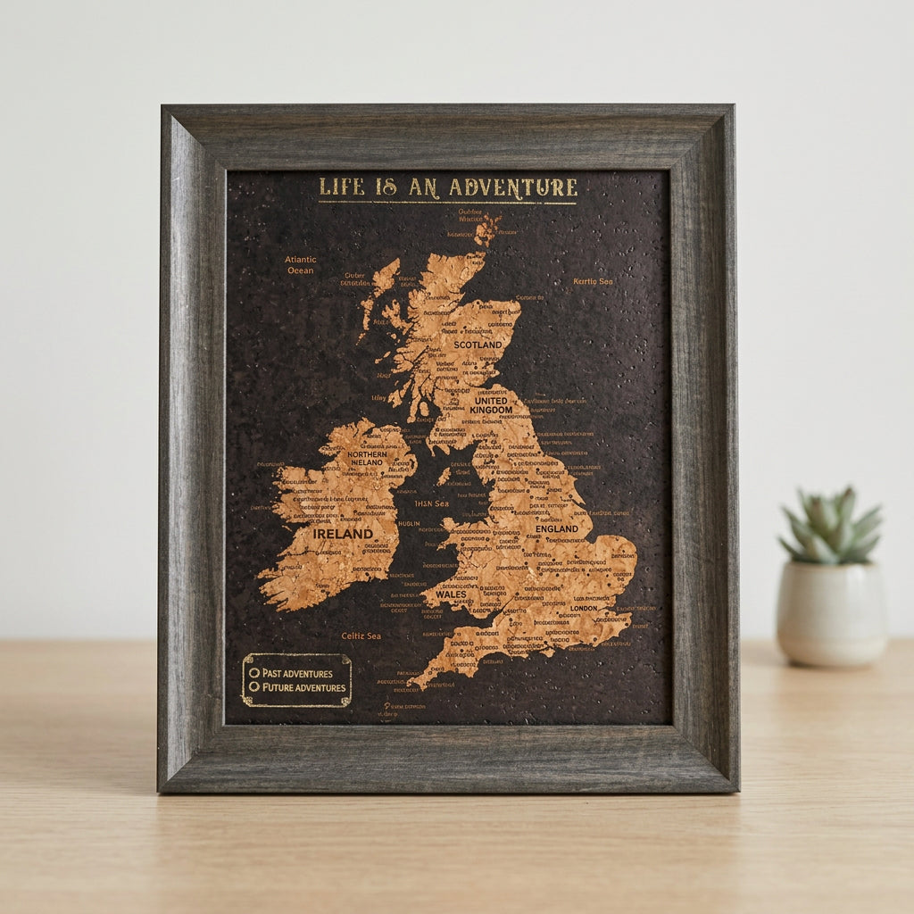 UK Cork Map With Push In Pins Travel Gift