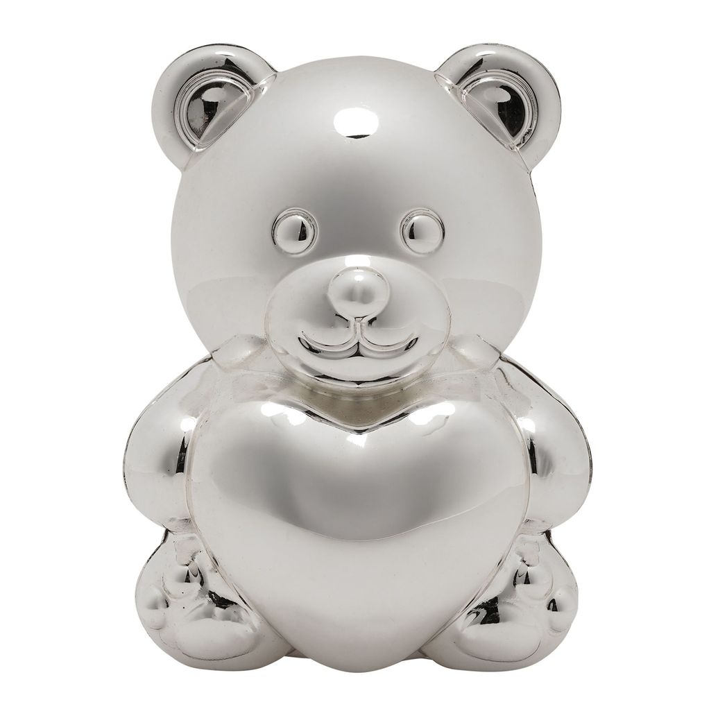 Bambino Silver Plated Money Box - Bear & Heart