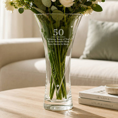 Wedding Anniversary Gift Engraved Crystal Glass Vase