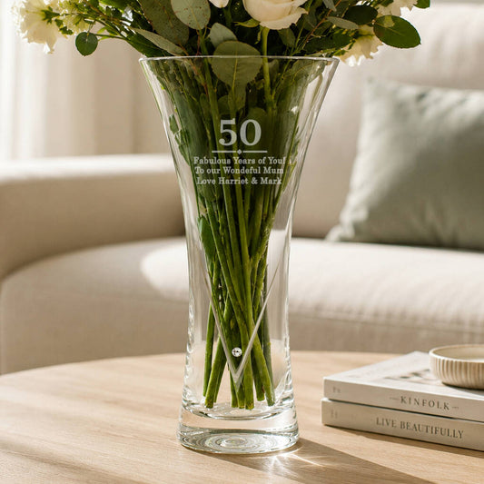 Wedding Anniversary Gift Engraved Crystal Glass Vase