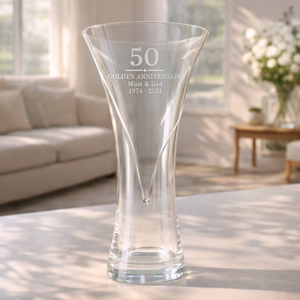 Wedding Anniversary Gift Engraved Crystal Glass Vase