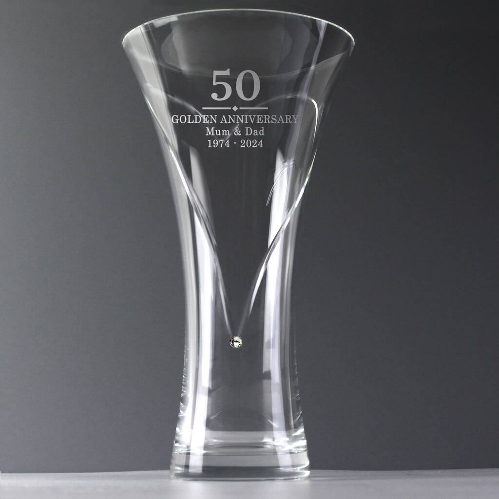 Wedding Anniversary Gift Engraved Crystal Glass Vase