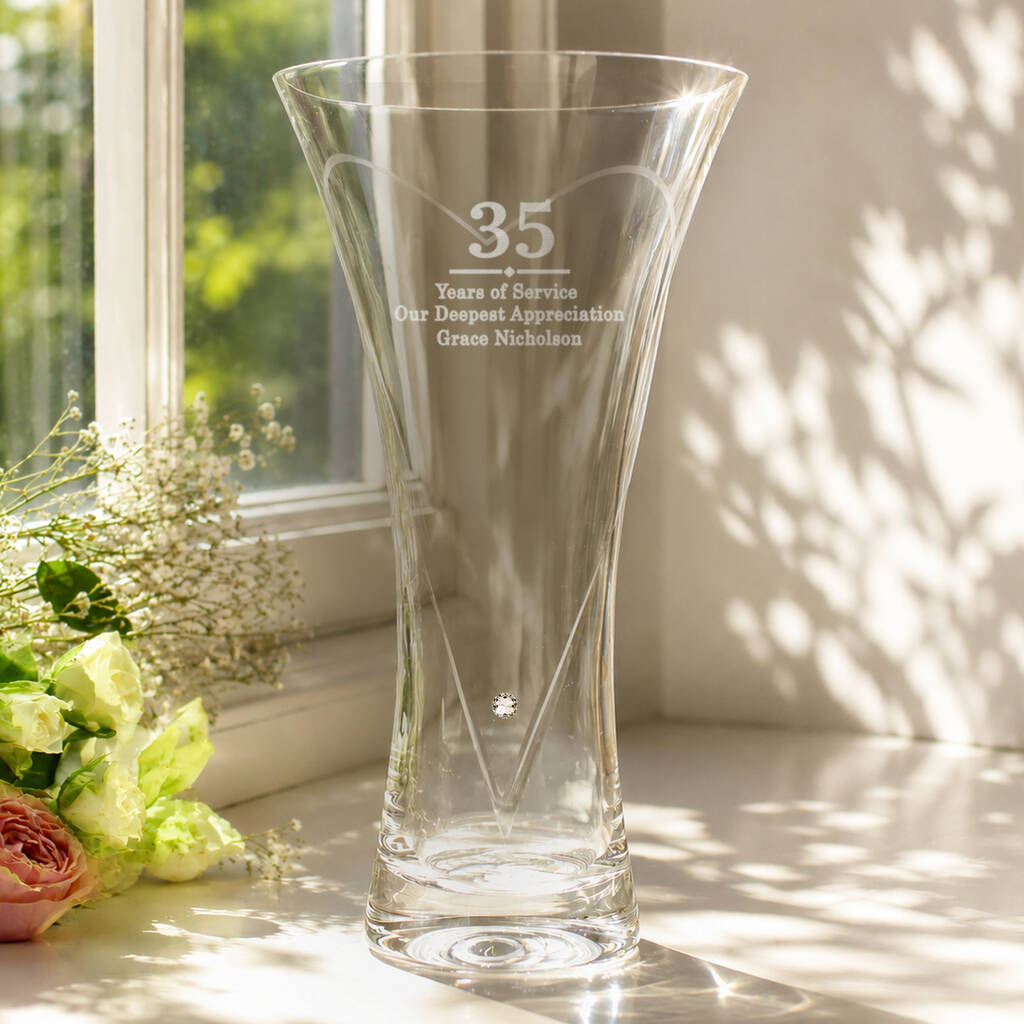 Wedding Anniversary Gift Engraved Crystal Glass Vase