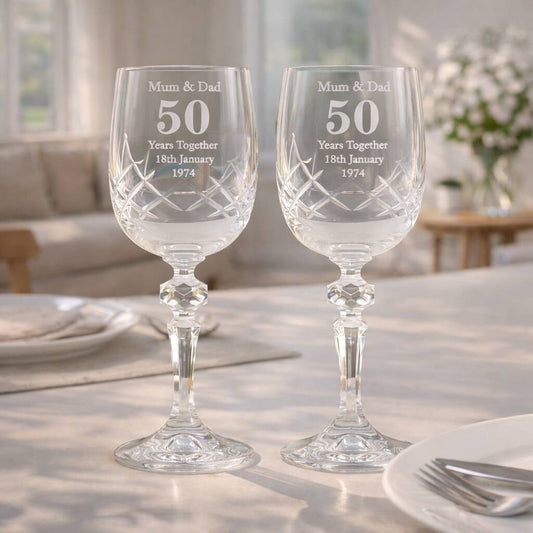 Wedding Anniversary Gift Engraved Crystal Wine Glasses