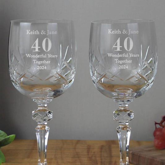 Wedding Anniversary Gift Engraved Crystal Wine Glasses