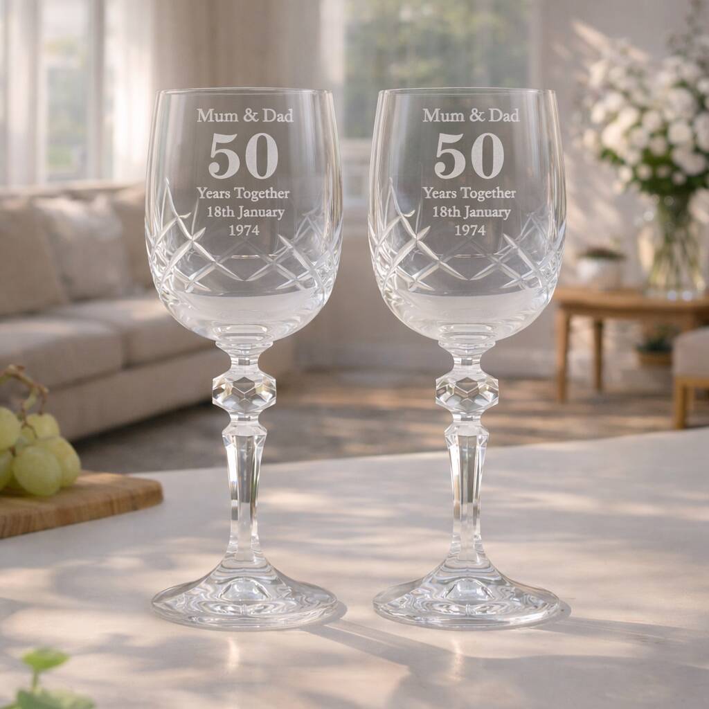 Wedding Anniversary Gift Engraved Crystal Wine Glasses