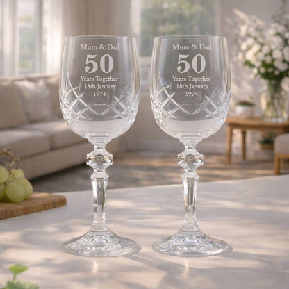 Wedding Anniversary Gift Engraved Crystal Wine Glasses