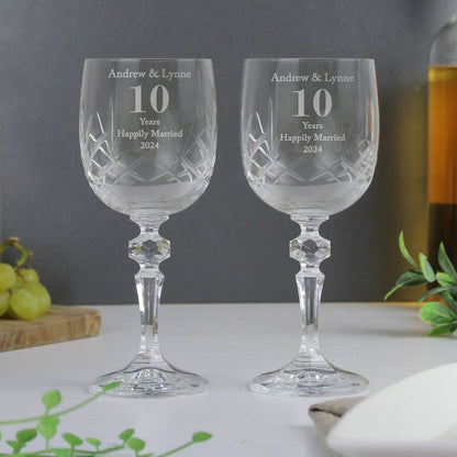 Wedding Anniversary Gift Engraved Crystal Wine Glasses