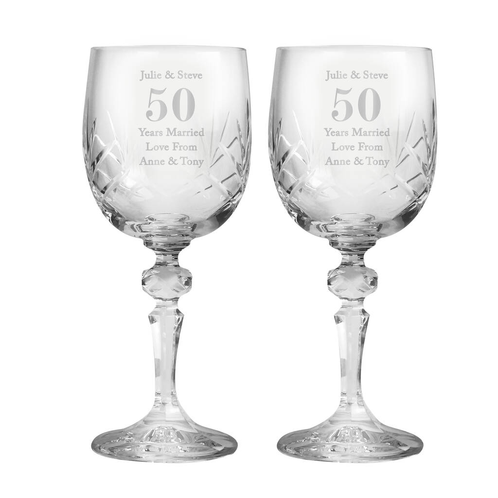 Wedding Anniversary Gift Engraved Crystal Wine Glasses
