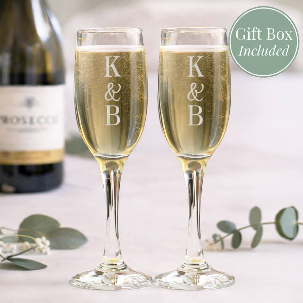 Wedding Gifts For Couples Initials Champagne Flutes Set